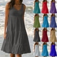 thumbnail image 5 of B91xZ Robe Formelle pour Femmes Décontractée à Volants Sans Manches à Col Rond, Taille Smockée Élastique, Robe Midi à Étages, Violet TG, 5 of 5