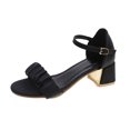 thumbnail image 1 of Womens Heeled Sandals Mid Block Chunky Heels Open Toe Adjustable Ankle Strap Wrinkle Strap Solid Color Non Slip Summer Party Dress Pumps Shoes Black, 1 of 6