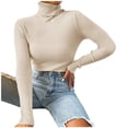 thumbnail image 2 of Aqestyerly Chandails à Col Montant pour Femmes Mode Femmes Uni Manches Longues Chandail Col Roulé Décontracté Hauts HWRETIE, 2 of 8