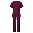 thumbnail image 1 of Penkiiy Women's V-Neck Short-Sleeved Scrub Set, Wine, 2XL, 1 of 7