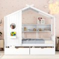 thumbnail image 2 of Lit Cabane Pleine Grandeur en Bois avec 2 Tiroirs, Lit pour Enfants avec Tablette de Rangement, Blanc, 2 of 8