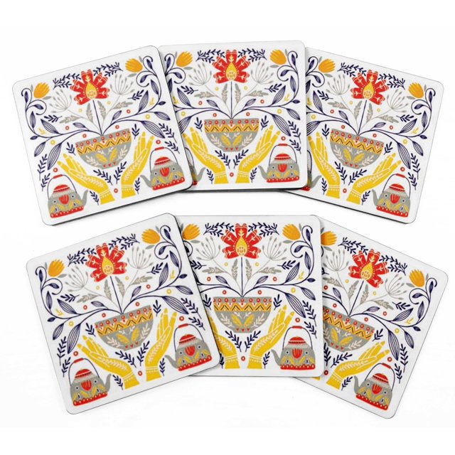 Inkdotpot Set of 6 Drink Coasters DecorativeNon,SlipCork Base4-inch Square PrintedCoastersEasy Clean- Animals