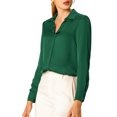thumbnail image 2 of INSPIRE CHIC Chemises Élégantes pour Femmes Col en V Col Pointu Manches Longues Blouse Satin Lisse 2TG Vert, 2 of 8