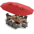 thumbnail image 2 of Costway 10 Pieces Patio Wicker Dining Set with Double-Sided Patio Umbrella 8 Armchairs Red, 2 of 9