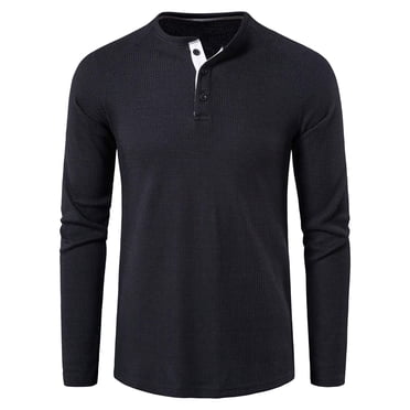 CEHVOM Men's Loose Long-sleeved T-shirt Round Neck Solid Color Bottoming Shirt