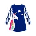 thumbnail image 1 of Robe Fille Coton Manches Longues Unicorn Broderie Bleu Marine 5 Ans, 1 of 6