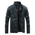 thumbnail image 1 of Mens Autumn Fashion Pure Color Stand Collar Imitation Leather Jacket Coat, 1 of 8