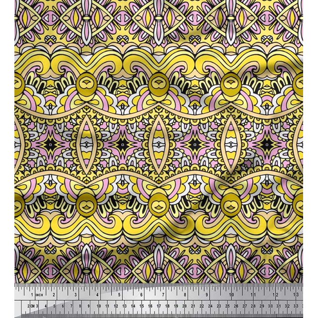 Soimoi Polyester Crepe Fabric Geometric & Paisley Decorative Printed Craft Fabric by The Yard 42 Inch Wide