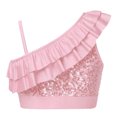 thumbnail image 2 of Yartina Kids Girls Asymmetrical Ruffled Sequin Performance Crop Tops Modern Jazz Hip Hop One Shoulder Dance Costume Pink 8, 2 of 7