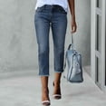 thumbnail image 2 of Women Fashion Capri Jeans Stretchy Distressed Hem Washed Straight Leg Denim Pants, 2 of 6