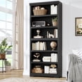 thumbnail image 2 of Tall Farmhouse Bookshelf - 6 Tier Black Embossed Bookcase with Adjustable Shelves, Anti-Tip Floor Standing Storage for Home Office, Living Room, Study, Library, Balcony, 6 Layers, W800, 2 of 6