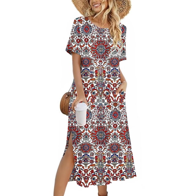 Ovzne Robes pour Femmes 2025 Robe Femme Robe Unie Ample Décontractée Mode Robe à Manches Longues Robe à Col à Manches Longues pour Femmes Robe pour Femmes à Manches Longues Imprimée Liquidation