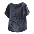 thumbnail image 4 of Dealovy Cotton Linen Tops for Women Crew Neck Short Sleeve Floral Embroidered T-Shirts Plus Size Tees, 4 of 5