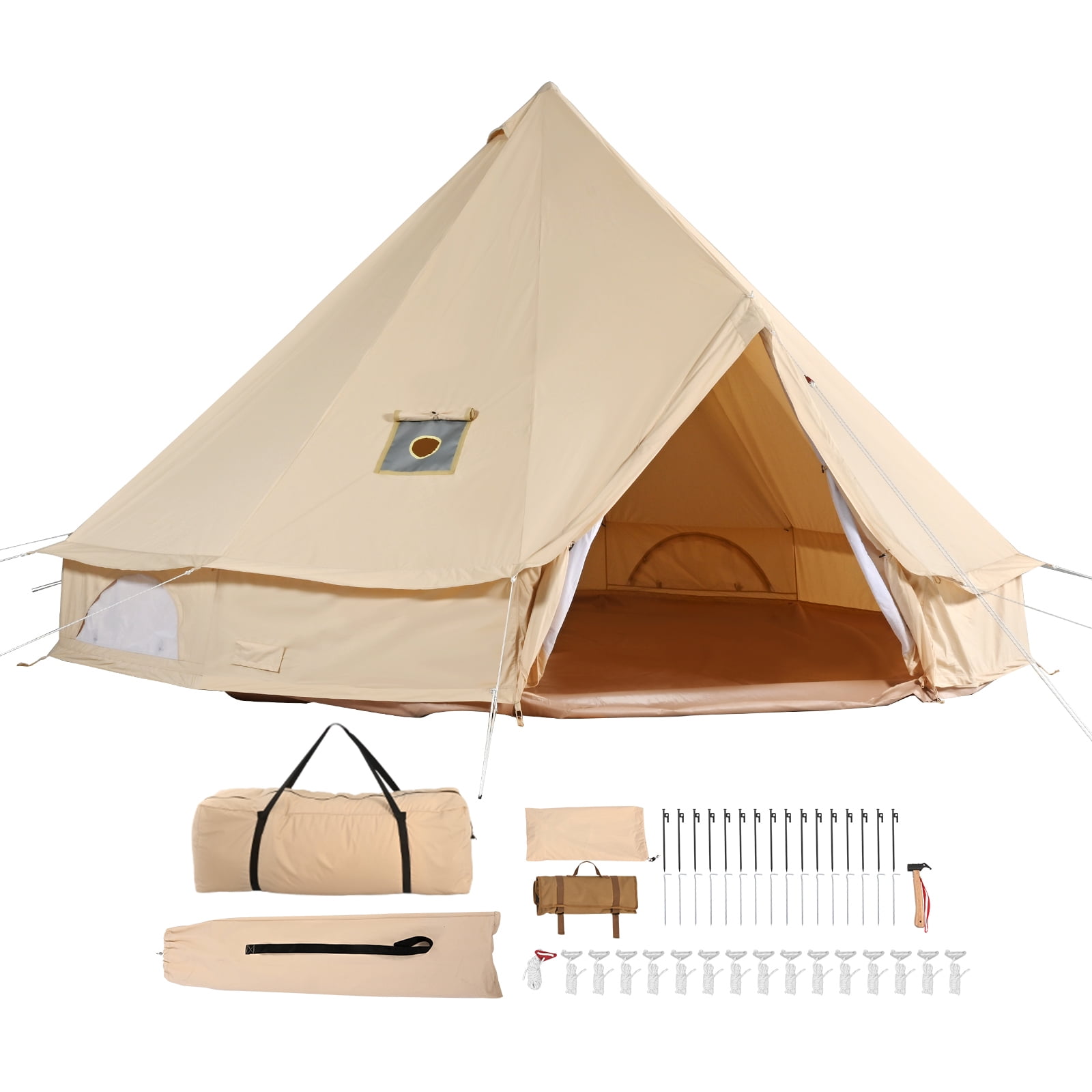 KFFKFF Fabric Yurt Shelter, All-Weather 7m/22.97ft Camping Tent, Equipped with Stove Jack, Ventilated Shelter Accommodates 12 Individuals, Ideal for Family Outdoors, Hunting, and Gatherings