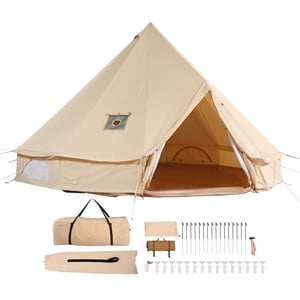 KFFKFF Fabric Yurt Shelter, All-Weather 7m/22.97ft Camping Tent, Equipped with Stove Jack, Ventilated Shelter Accommodates 12 Individuals, Ideal for Family Outdoors, Hunting, and Gatherings
