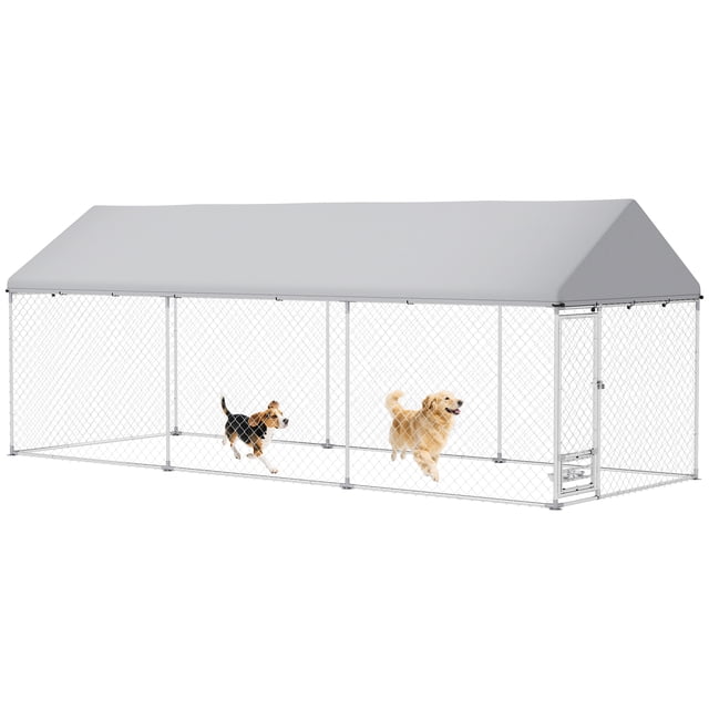 PawHut Outdoor Dog Run w/ Adjustable & Rotatable Bowls 19.7' x 7.5' x 7.5'