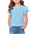 thumbnail image 1 of Yanlir 2025 Chemises d'Été pour Enfants Manches Raglan T-Shirt Graphique à Manches Courtes Haut à Col Rond T-Shirt pour Filles Tee Ample Décontracté Hauts (Bleu Ciel#1, 11 Ans), 1 of 7