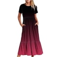 thumbnail image 1 of Penkiiy Robe à Manches Courtes pour Femmes à Imprimé Dégradé, Ample, Unie, Décontractée, d'Été, Fluide, à Étages, Longue Maxi avec Poches 2TG Rose, 1 of 7