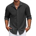 thumbnail image 2 of Yuyuzo Mens Shirts Long Sleeve Button down Open Front Lapel V Neck Blouse Solid Color Business Casual Fall Tops, 2 of 6