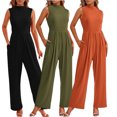 thumbnail image 4 of YTDSCS Womens Sleeveless Jumpsuits Summer One Piece Wide-Leg Pants Women's Solid Color Rompers with Pocket S-2XL, 4 of 7