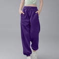 thumbnail image 3 of PMVFHDE Kids Pants Medium And Large Children Casual Girls Solid Color Drawstring Sweatpants,Purple,9-10 Years, 3 of 6