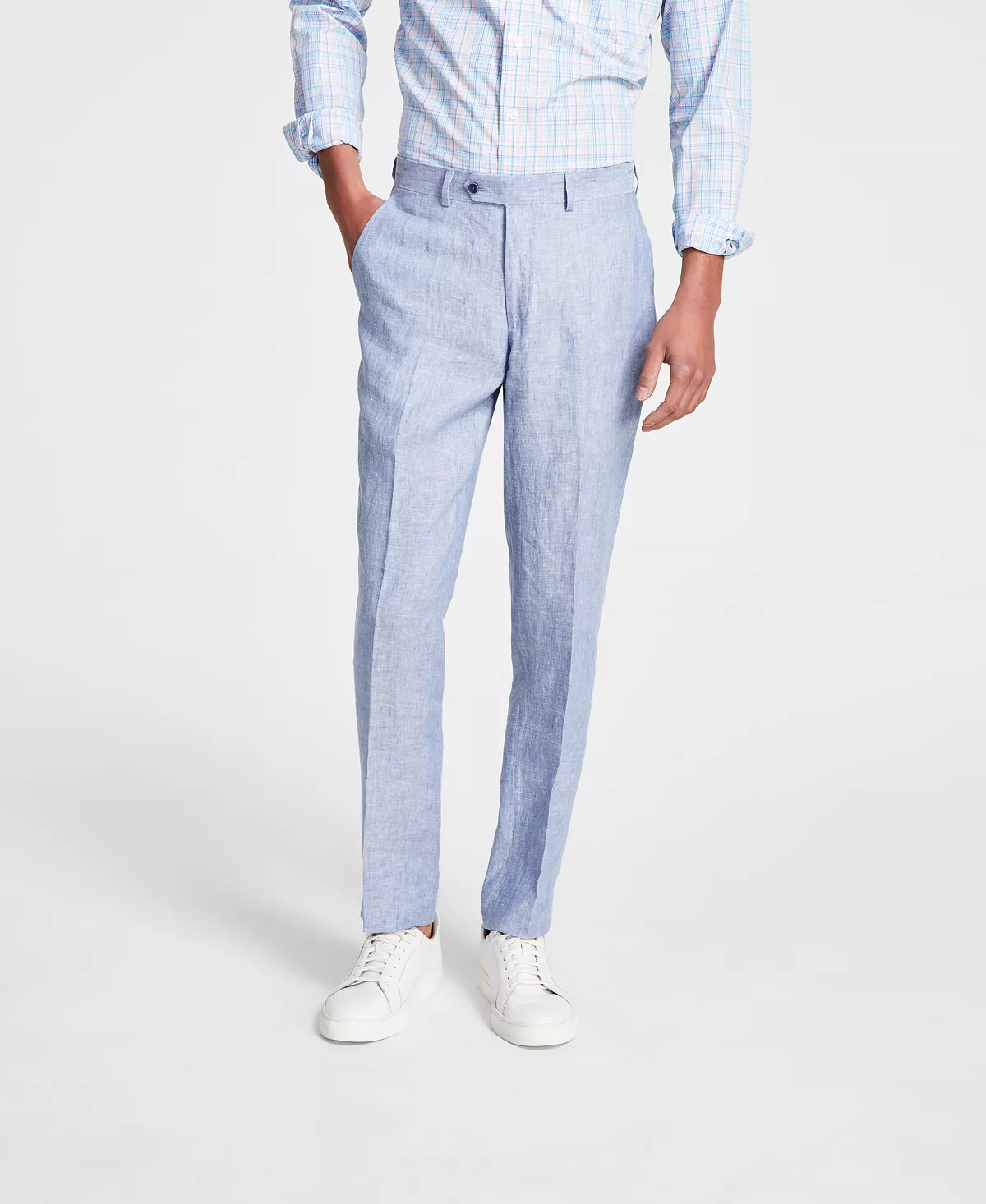 Bar III Men’s Slim-Fit Textured Linen Suit Separate Pants, Linen Blue, 34×34