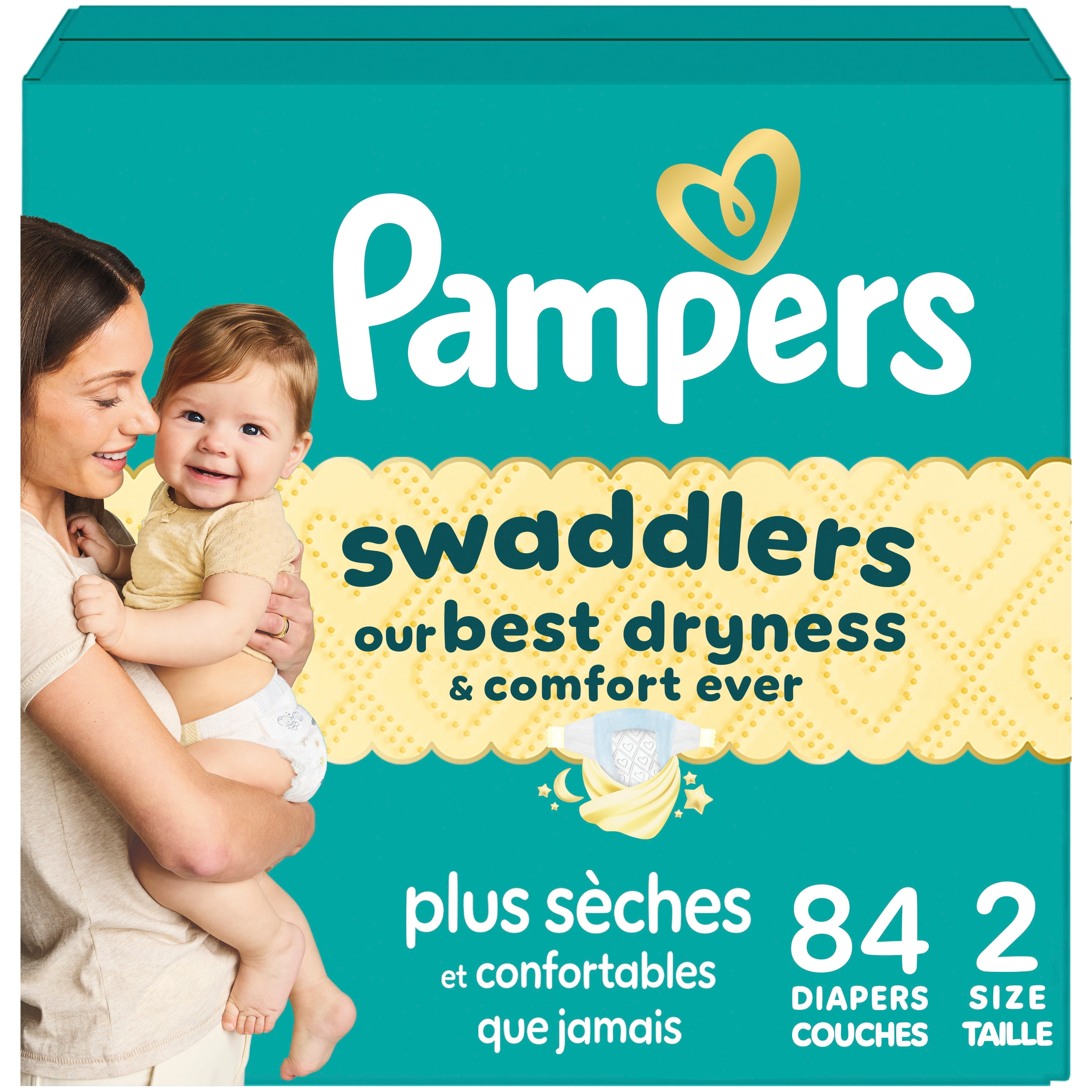 Pampers Swaddlers Couches, Taille 2 (10-22 lbs), Absorbantes, Garde Bébé au Sec et Confortable, Couche Jetable pour Bébé Sécuritaire pour la Peau