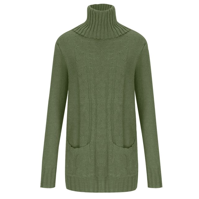 Yuyuzo Chandail Surdimensionné pour Femmes Col Roulé Manches Longues Haut Torsadé Tricoté Chandail Douillet Couleur Unie