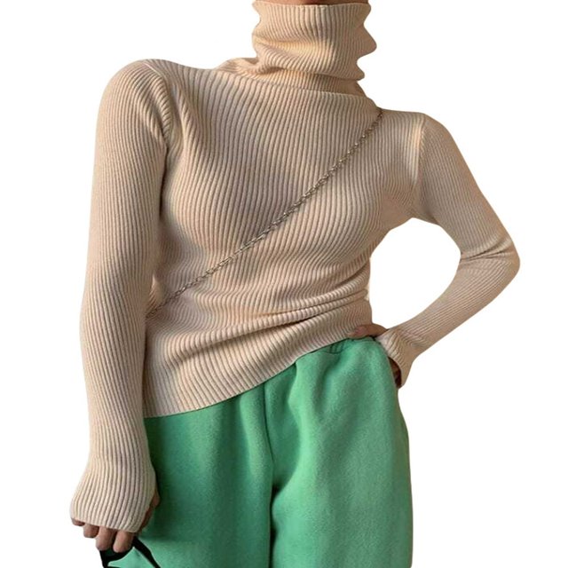 MesaSe Women Ribbed Knit Tops Long Sleeve Turtleneck Solid Color Slim Fit Sweater