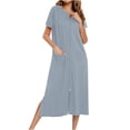 thumbnail image 2 of Timegard Night Shirts for Women Sleepwear Zipper Robe 3/4 Sleeve Side Split Lounge Dress with Pockets, 2 of 7