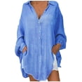 thumbnail image 1 of Birdeem Tuniques pour Femmes Amples Décontractées T-Shirt à Col à Revers Dames Manches Longues Blouse à Boucle Hauts, 1 of 1