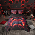 thumbnail image 1 of Erosebridal Teens Video Game Bedding Sets Full Size, Gradient Red Honeycomb Bed Sheets Set, Reversible 7-Piece, 1 of 5