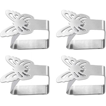 Ensemble de 4 Pinces pour Nappe en Acier Inoxydable Pinces pour Nappe Supports de Nappe (Papillon)