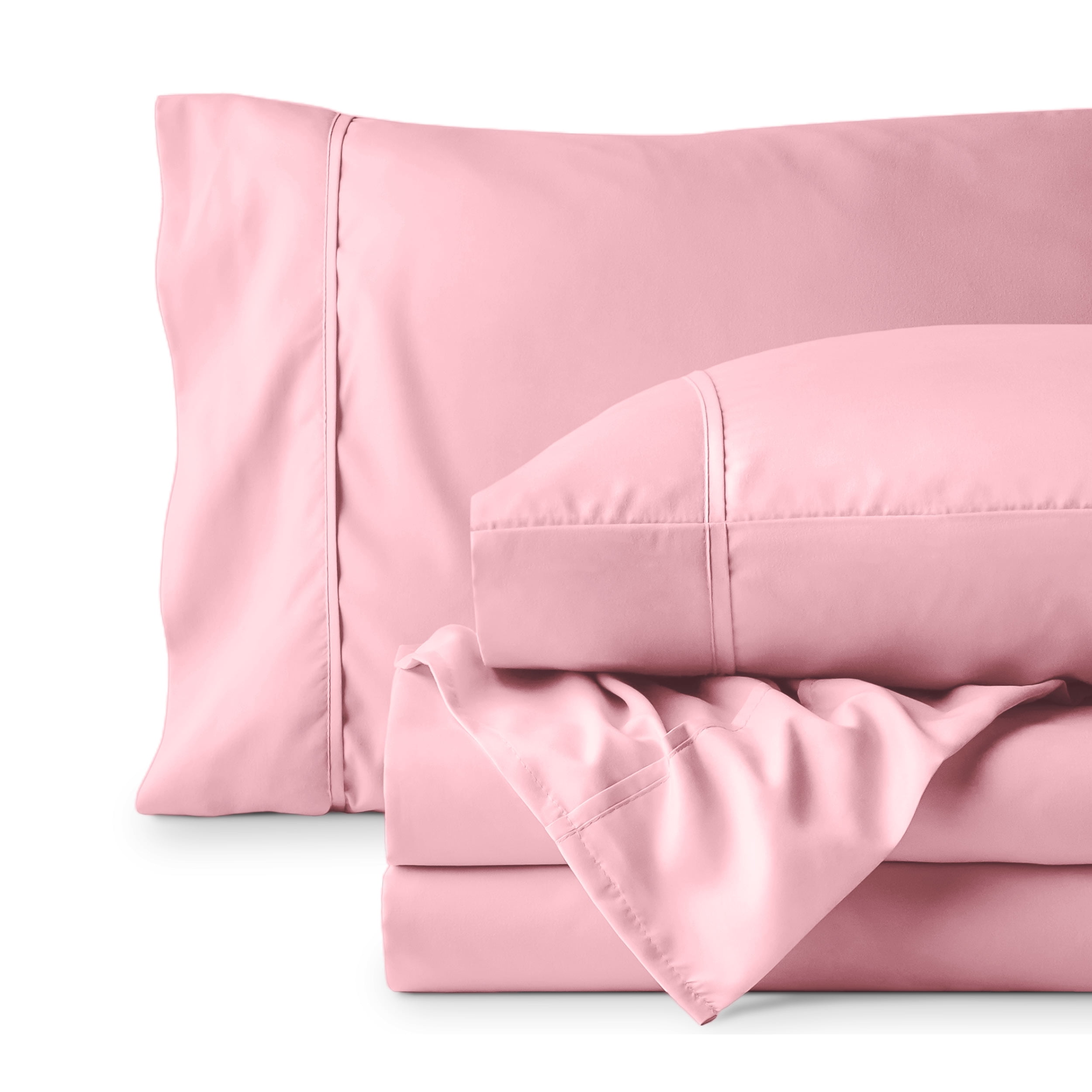 Bare Home Premium 1800 Collection 4-Piece Bed Sheet Set, Split Head Flex King, Light Pink