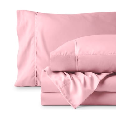 Bare Home Premium 1800 Collection 4-Piece Bed Sheet Set, Split Head Flex King, Light Pink