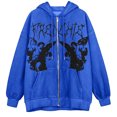 thumbnail image 2 of IROINID Veste à Capuche Mi-Longue pour Femmes, Fermeture Éclair, Manches Longues, Automne, Gothique Foncé, Décontractée, Bleue, 2 of 3
