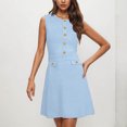 thumbnail image 2 of Liquidation d'Été 2025! Robe Grande Taille pour Femmes, Liquidation de Robe d'Été pour Femmes, Robe de Travail Sans Manches à Col Rond Couleur Unie avec Boutons Décoratifs, 2 of 5