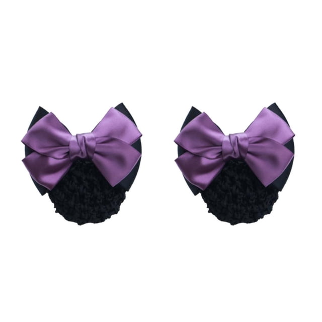 Decodeary Professional Hair Plate Mesh Pocket Practical Snood Net Elegant And Professional Two-Bows-purple 2Set