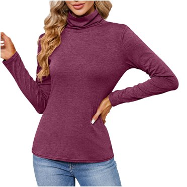 Pisexur Womens Casual Long Sleeve Shirts High Neck Mock Turtleneck Tops Slim Fit Basic Lightweight Plain T-Shirts