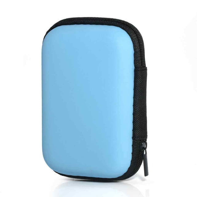 Portable Earphone Carry Case with Zipper Headset USB Data Earbud Wired Headset Storage Box Organizer Multi-purpose Protection Pouch Office Blue