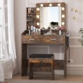 thumbnail image 3 of Vanity Desk with Mirror & Lights, Makeup Table with Charging Station, 3-Color LED, Hairdryer Holder & Storage Shelves, Includes Stool, 3 of 8
