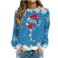 thumbnail image 1 of Besolor Chandail à Col Rond de Noël pour Femmes, Imprimé de Verre de Vin, Manches Longues, Chandails Mode, Hauts Graphiques Flocon de Neige, 1 of 1