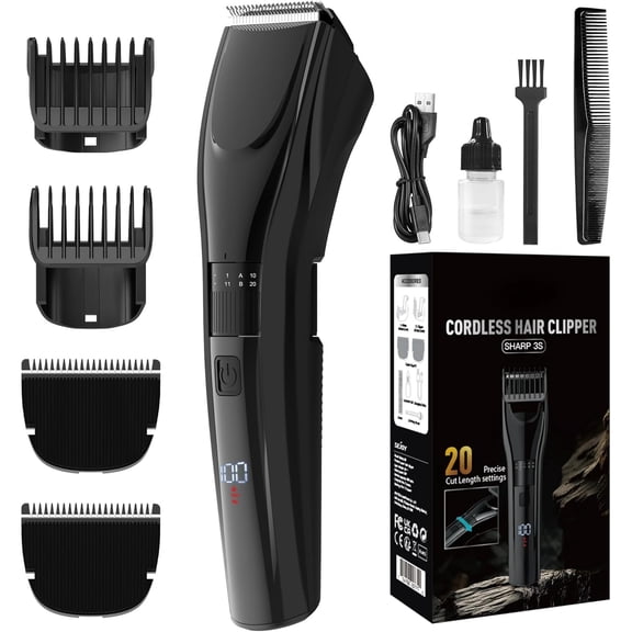 Toytexx Cordless Hair Clippers for Men, 20-Length Adjustable Trimmer with LED Display, USB-C Rechargeable Beard & Hair Cutting Kit