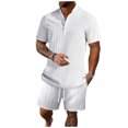 thumbnail image 1 of Birdeem Mens Stand Collar Button Blouse Short Sleeve Elastic Waist Lace-Up Lapel Suit, 1 of 1