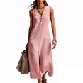 thumbnail image 3 of Uootdi Robes en Lin pour Femmes Col en V Sans Manches Détail Fendu Robes Coupe Décontractée Robes Maxi Tenue de Vacances Cadeau, 3 of 8
