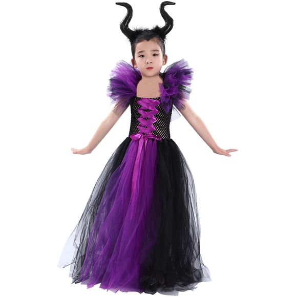 Halloween Maleficent witch dress with headband set vampire witch costume 1-12 years old