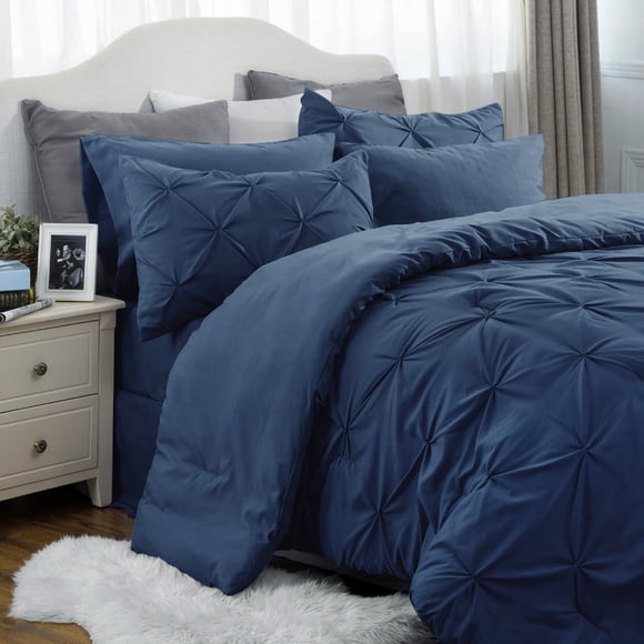 Bedding Sets Full 7 Pieces, Bed In A Bag Navy Blue Bed Sets