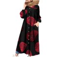 thumbnail image 2 of Robes Maxi pour Femmes 2023 Mode pour Femmes Col en V Ample Manches Longues Coton Lin Imprimé Robe Longueur Cheville Robe Longue Robe Midi à Manches Longues en Liquidation, 2 of 8