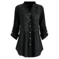 thumbnail image 1 of Heliisoer Women's Plus Size Contrast Lace V Neck Rolling Sleeve Shirts Blouse Tops, 1 of 3