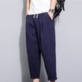 thumbnail image 1 of asjyhkr Plus Size Mens Linen Pants Elastic Waist Drawstring Hiking Beach Cropped Pants with Pockets,M-5XL, 1 of 4